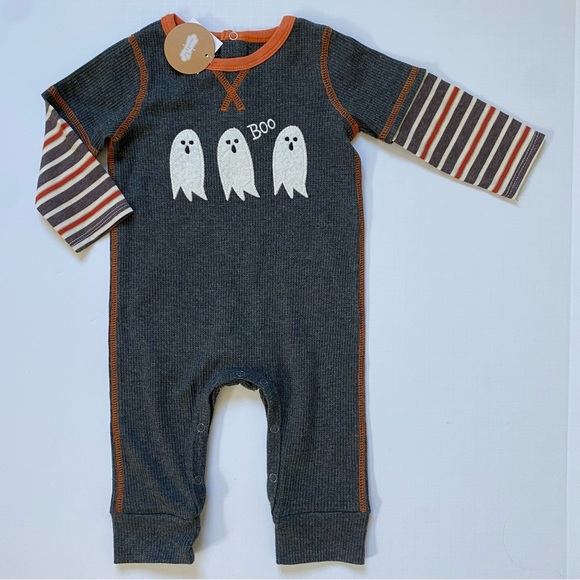 Mud Pie Halloween Outfit 3 6 Months NWT Ghosts Baby Boys Gray Thermal New 1 Pc - Picture 1 of 16